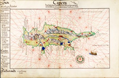 Vellum Chart of Cyprus by Battista Agnese