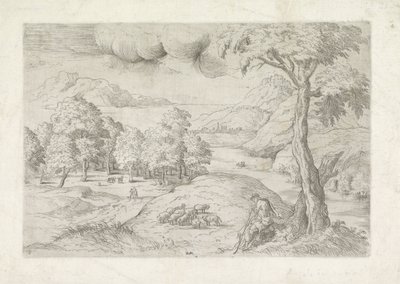 Panoramic Landscape with Ruins, a City and Travellers by Battista Angolo del Moro