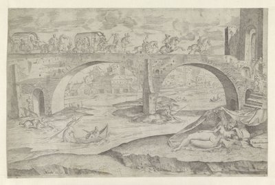 Venus and Cupid in Cityscape with a Bridge by Battista Angolo del Moro