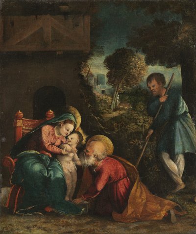 Holy Family with a Shepherd by Battista Dossi