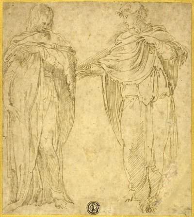 Two Standing Draped Figures (Saint John and the Magdalene?) by Battista Franco