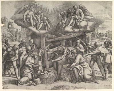 The Adoration of the Shepherds with Angels Overhead by Battista Franco Veneziano