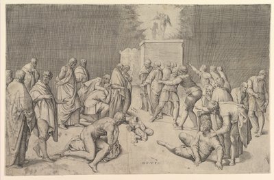 The Philistines Place the Ark of the Covenant in the Temple of Dagon by Battista Franco Veneziano