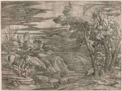 Landscape with a Man Leading a Horse by Battista Franco after Titian