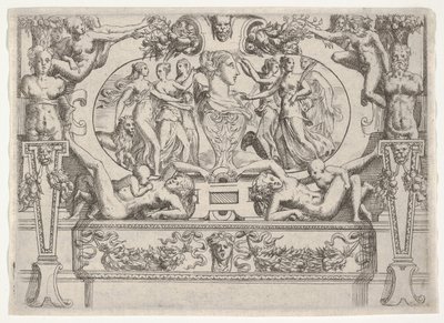 Bust of a Woman Flanked by Three Women on Each Side, Set Within an Elaborate Frame by Battista del Moro