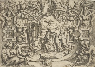 Four Women Surrounding a Seated Figure, a Bird Above Them by Battista del Moro