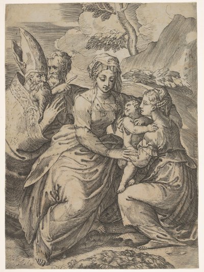 Madonna and Child with Saints (after Parmigianino) by Battista del Moro