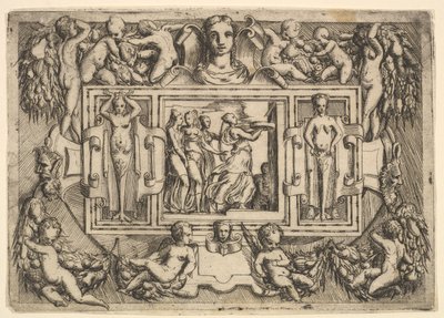 The Cumeaean Sibyl Walking to the Right and Carrying a Tray, Followed by Three Women by Battista del Moro
