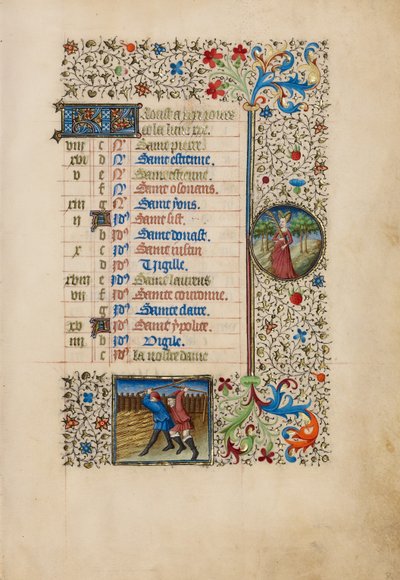 August Calendar Page; Threshing; Virgo by Bedford Master