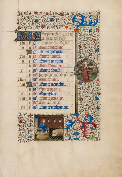 September Calendar Page; Making Wine; Libra by Bedford Master