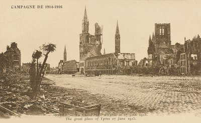 The Grand Place, Ypres, 27 June 1915 by Belgian Photographer