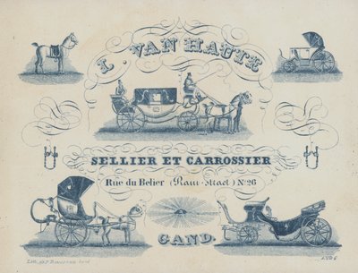 Advertisement for L van Haute, Saddler and Coachbuilder, Ghent, Belgium by Belgian School