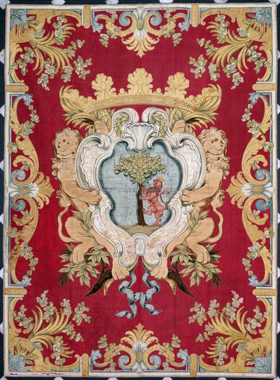 Blazon of the nobility with a lion and a tree. Tapestry of the manufactures of Brussels by Belgian School