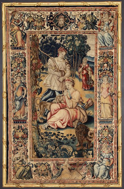 Goddess of hunting Diana and Virtue. Tapestry made in the manufactures of Brussels by Belgian School