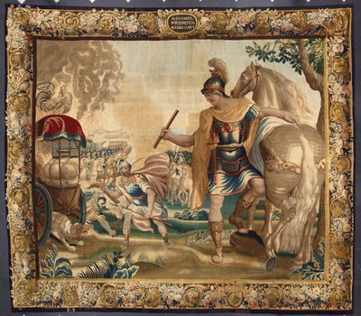 King Alexander the Great Burning Baggage (Tapestry, 16th century, Brussels) by Belgian School