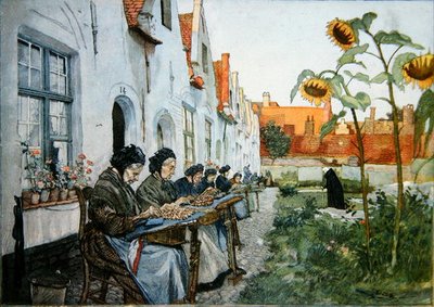 Lacemakers in the garden of an old people