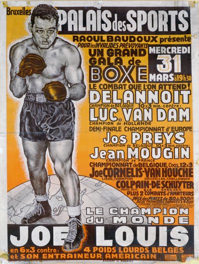 Poster advertising the boxing match between the Belgian Champion, Delannoit and the Dutch champion, Luc Van Dam by Belgian School