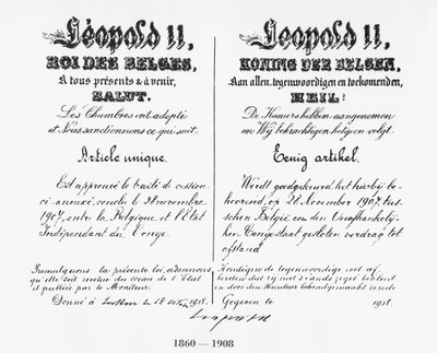 Signature of King Leopold II (1835-1909) approving the annexation of Congo to Belgium, 1908 by Belgian School