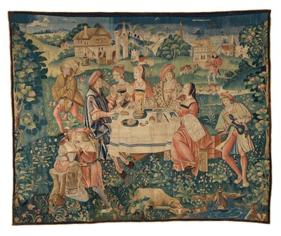 Tapestry Depicting Banquet in the Open Air, or An Open Air Meal in the Garden of Love, from Tournai, c.1510 by Belgian School