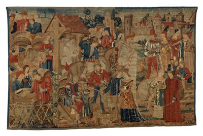 Tapestry Depicting Vintagers, from Tournai, c.1460-70 by Belgian School