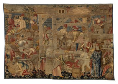 Tapestry Depicting the Wine Pressers, from Tournai, c.1460-70 by Belgian School