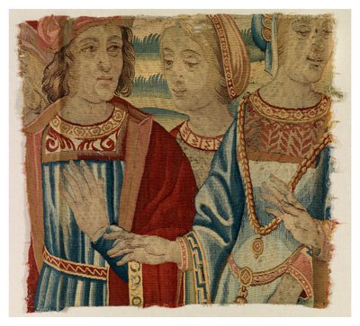 Tapestry Fragment Depicting Man and Two Women, Possibly Made in Brussels, Belgium, Early 16th Century by Belgian School