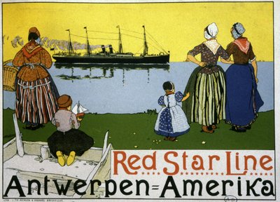 Transatlantic Liner Antwerp/America. Advertising for the Red Star Line, c.1900 by Belgian School