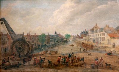 View of Ghent Lievekaai and Augustijnenkaai with a Wooden Crane by Belgian School