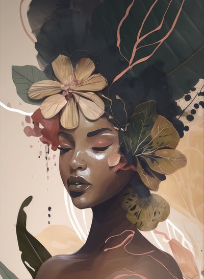Woman Face Portrait with Floral Elements by Bella Eve