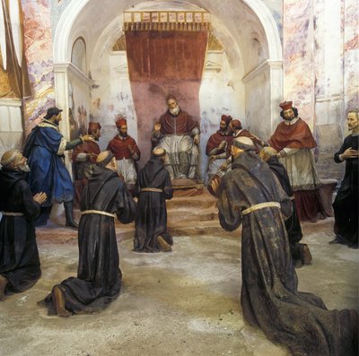 Saint Francis of Assisi and the Franciscan community received the approval of the first rule by Pope Innocent III in 1210 by Benedetto (1580 1630) Crespi