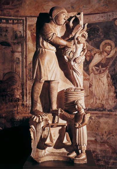 September, sculpture from Cycle of Months, by Benedict Antelami, Baptistery of Parma, Emilia-Romagna, Italy by Benedetto Antelami