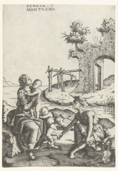 Family Sitting by the Waterside Near Ruin by Benedetto Montagna