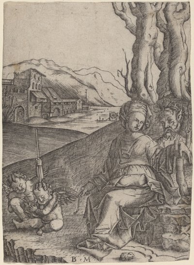 Woman and Satyr with Two Cupids by Benedetto Montagna