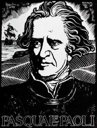 Portrait of Pasquale Paoli, Corsican statesman, general and patriot, woodcut by Benedetto Servolini
