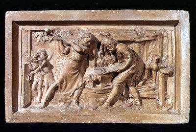 Men Working at an Anvil, plaque by Benjamin Creswick
