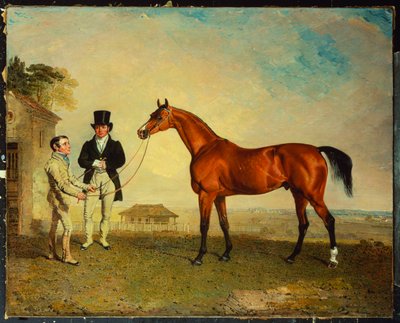 "Skiff", a Bay Racehorse Held by a Groom on Newmarket Heath, with John Howe, the Owner of the Stables, at His Side by Benjamin Marshall