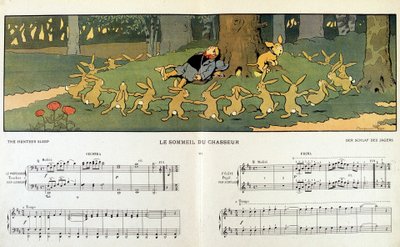 The Sleep of the Hunter (rabbits rounding around a sleepy hunter) - in 