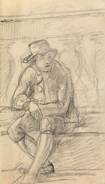 Figure Study of a Young Man, with a Hat, Sitting Outside by Benjamin Robert Haydon