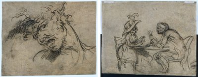 Head of a Screaming Man (recto) Woman and Man Playing Cards (verso) by Benjamin West