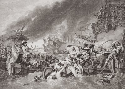 The Battle of La Hogue, Destruction of the French Fleet, May 22, 1692, from `Illustrations of English and Scottish History