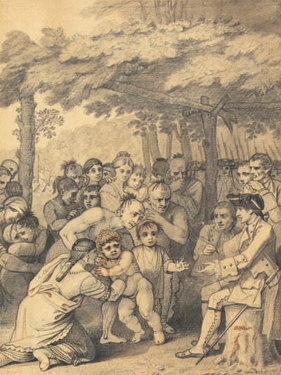 The Indians Delivering up the English Captives to Colonel Bouquet near his camp at the forks of Muskingum in North America in November 1764 by Benjamin West