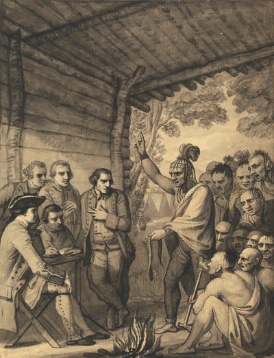 The Indians Giving a Talk to Colonel Bouquet in a Conference at a Council Fire Near His Camp on the Banks of Muskingum in America, in October 1764, 1765 by Benjamin West