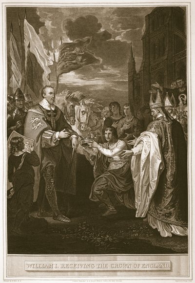 William I receiving the crown of England, engraved by George Noble, illustration from David Hume