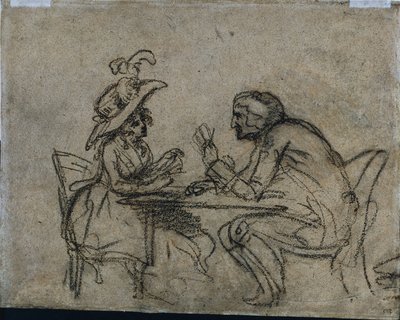 Woman and Man Playing Cards (verso) by Benjamin West