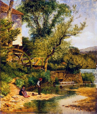 Fishing by the Mill by Benjamin Williams Leader