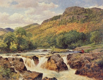 Landscape with a young woman by Benjamin Williams Leader