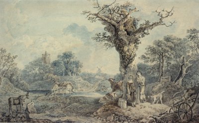Landscape with Figures and Cattle by Benjamin attr. to Barker