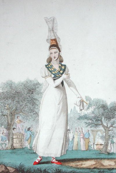 A Cauchoise in the traditional costume for feast days, engraved by Gatine by Benoit (after) Pecheux