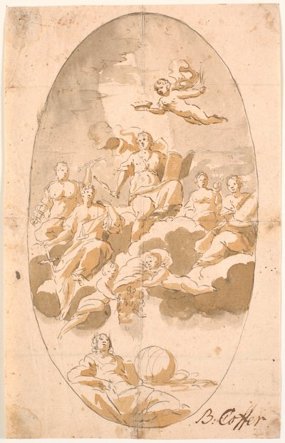 Study for ceiling painting with nine figures, oval by Benoît Le Coffre