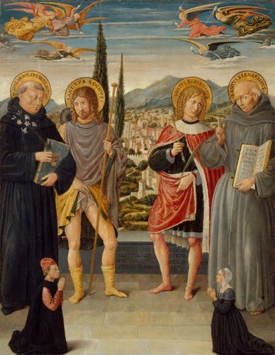 Saints Nicholas of Tolentino, Roch, Sebastian, and Bernardino of Siena by Benozzo Gozzoli